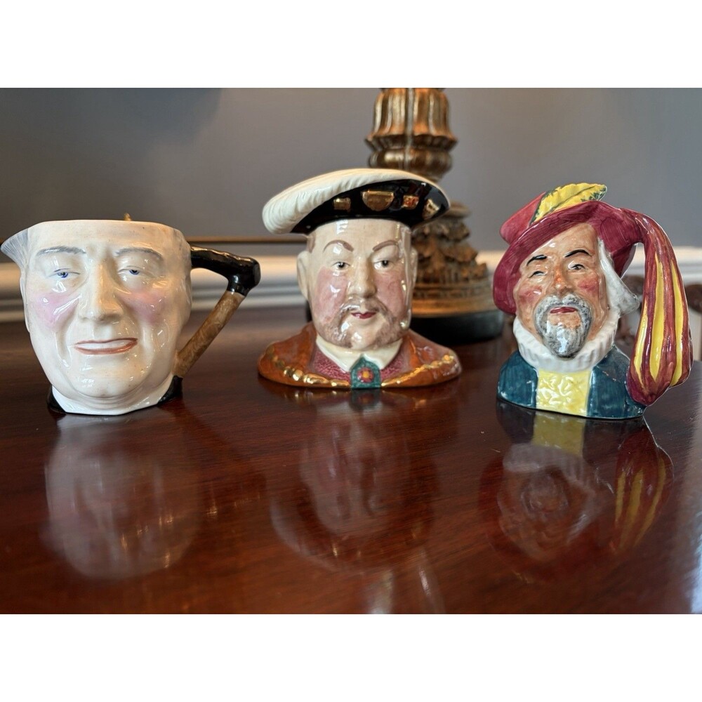 Lot of 3 Staffordshire Toby Character Jugs Henry VIII, Walter Raleigh, Winston C